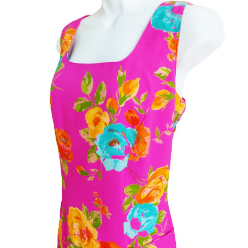 Vintage Moda Int'l Pink Floral Sheath Tank Dress Princess Zipper Back M - Picture 4 of 8